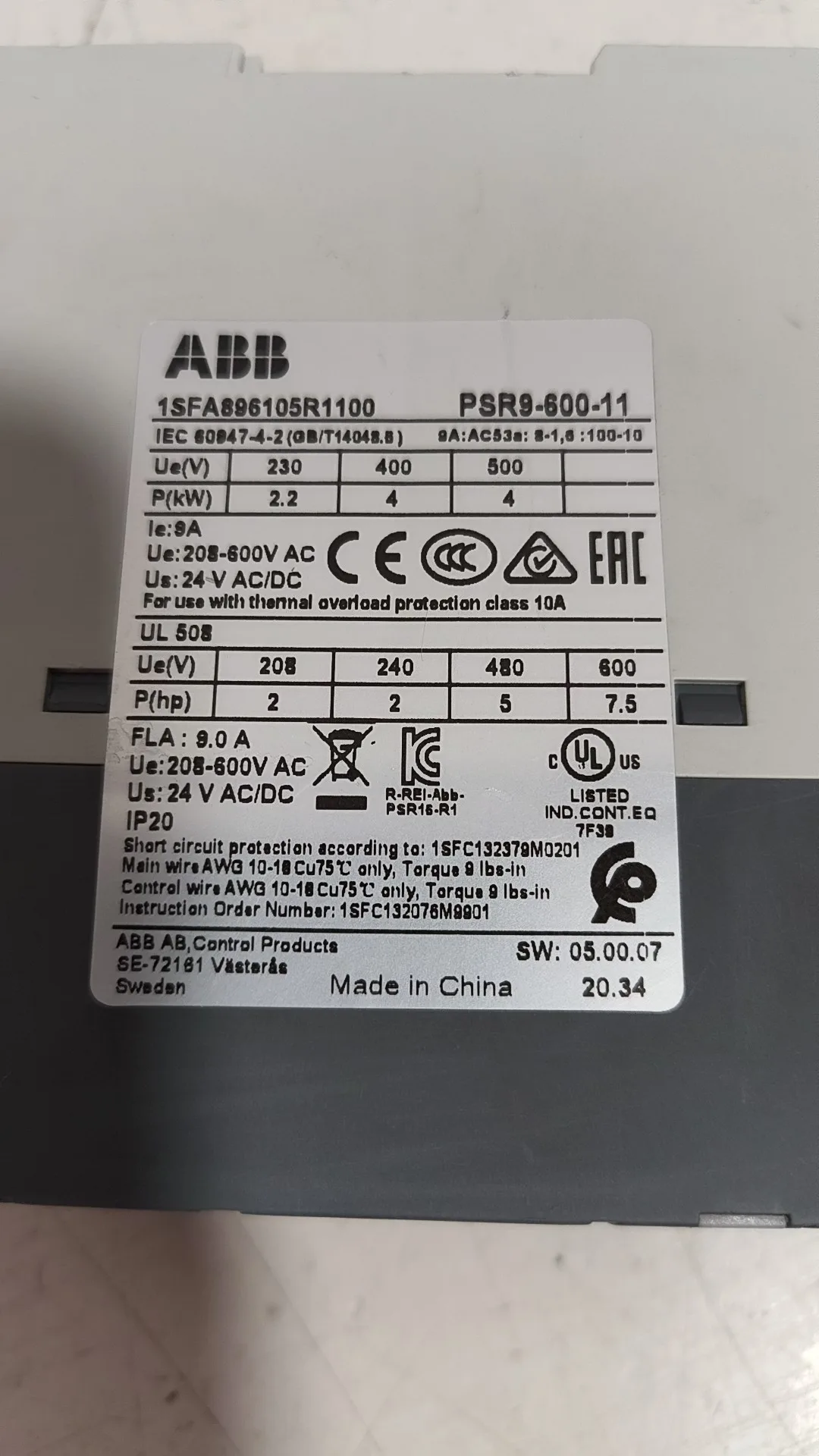 ABB PSR9-600-11 1SFA896105R1100 2