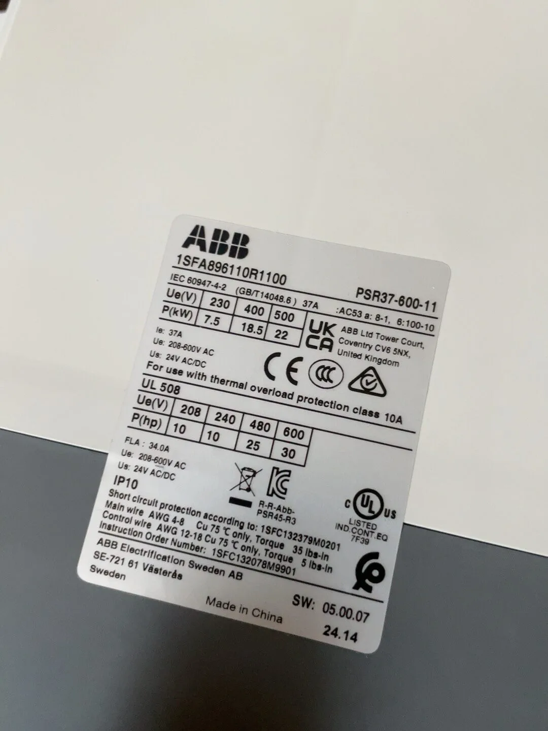 ABB PSR37-600-11 1SFA896110R1100 2