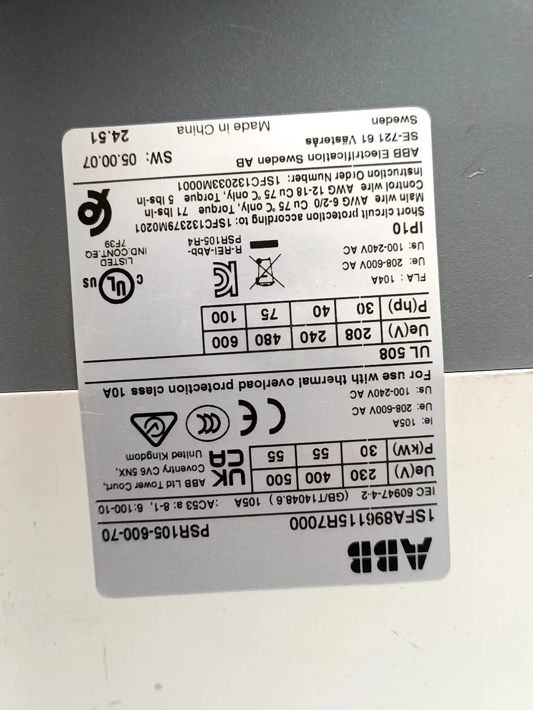 ABB PSR105-600-70 1SFA896115R7000 2