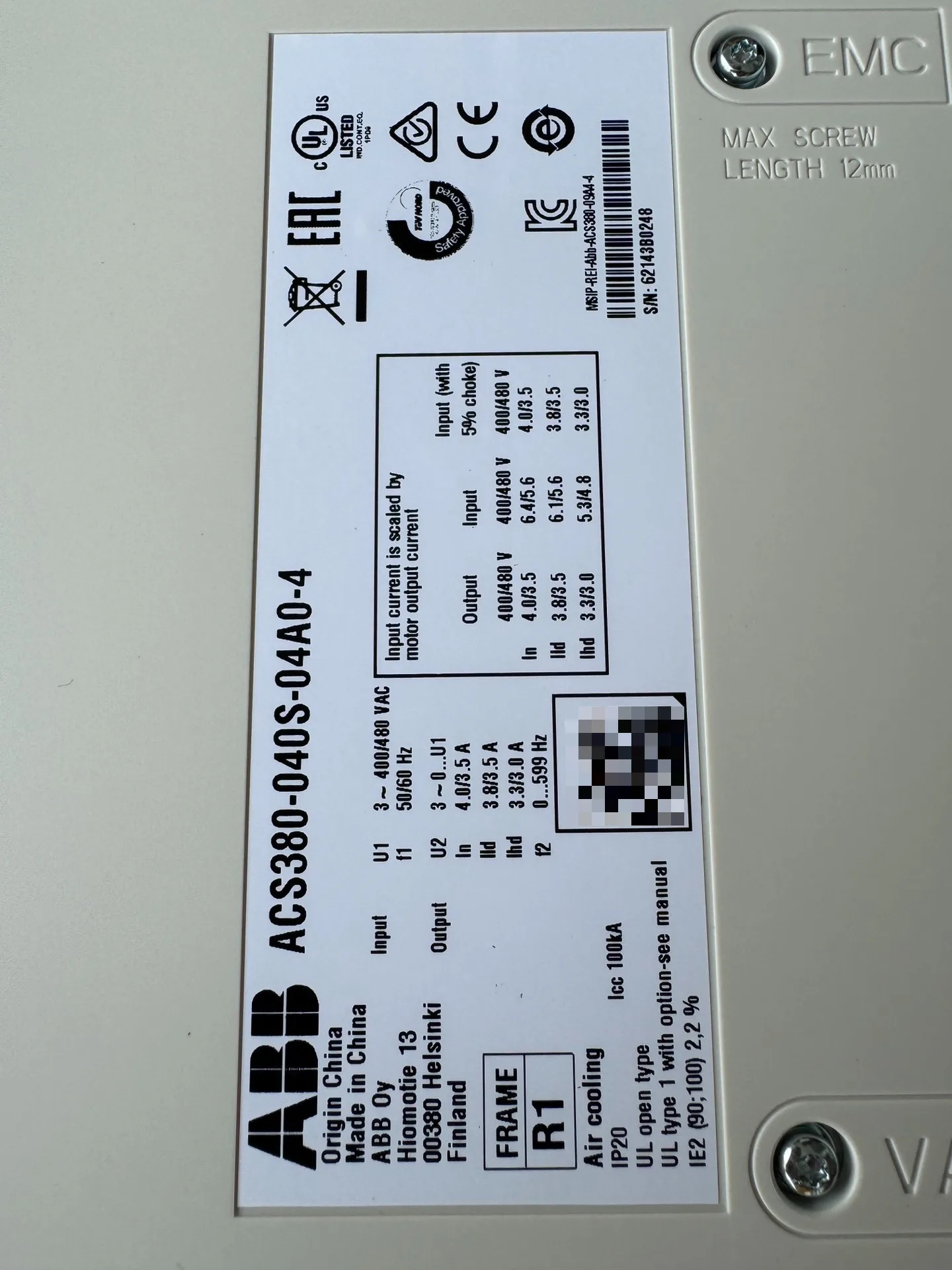 ABB ACS380-040S-04A0-4 6