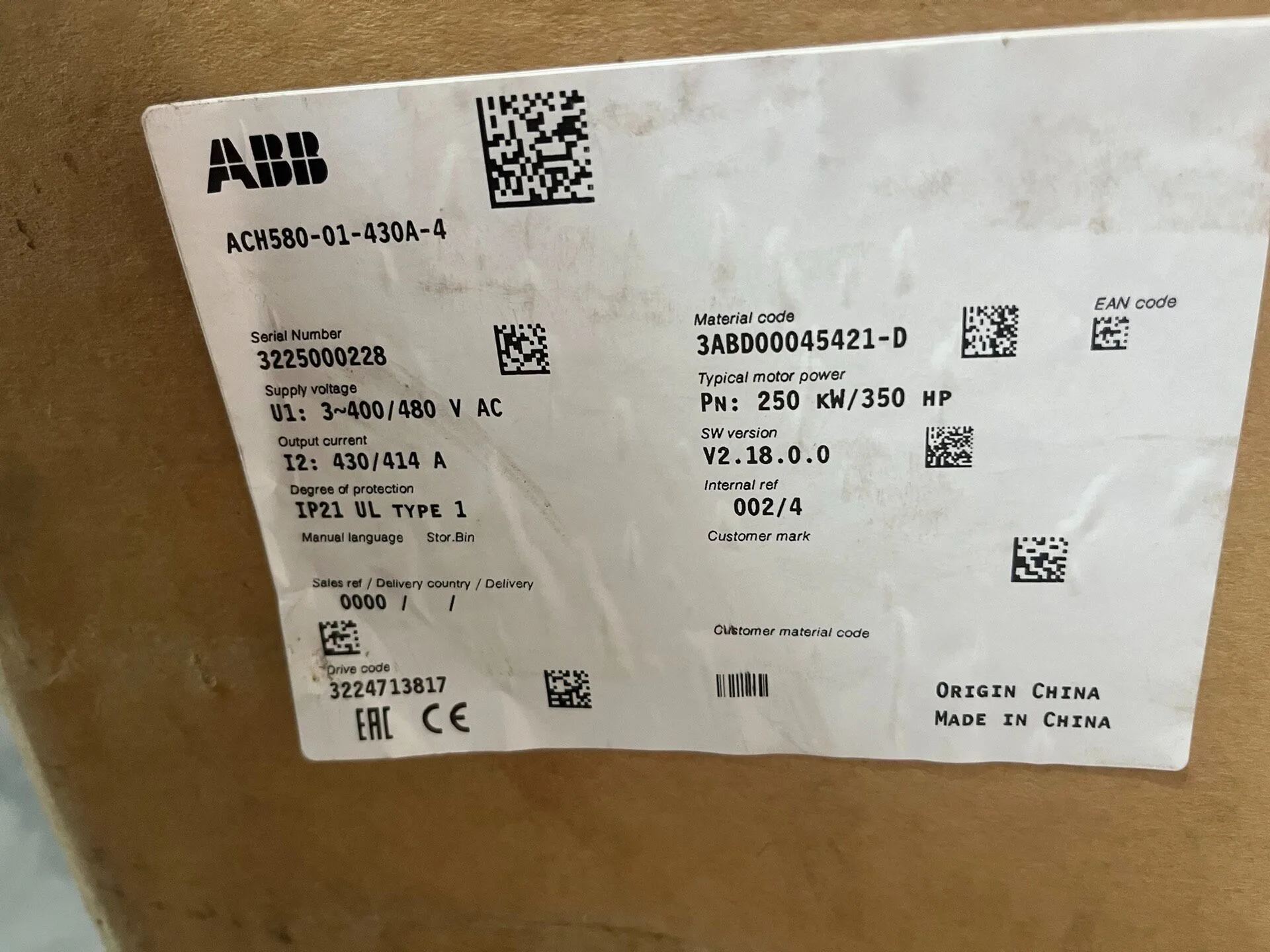 ABB ACH580-01-430A-4 3