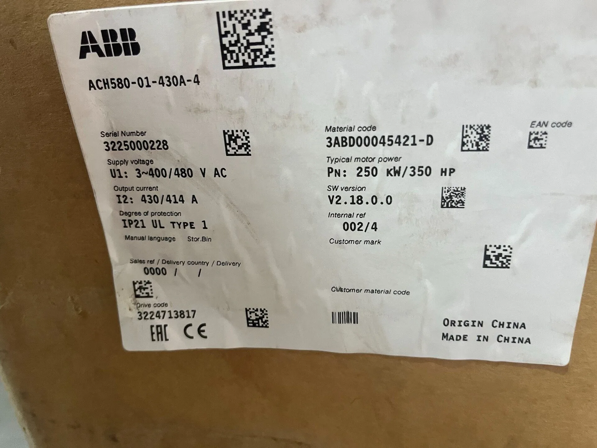 ABB ACH580-01-430A-4 4