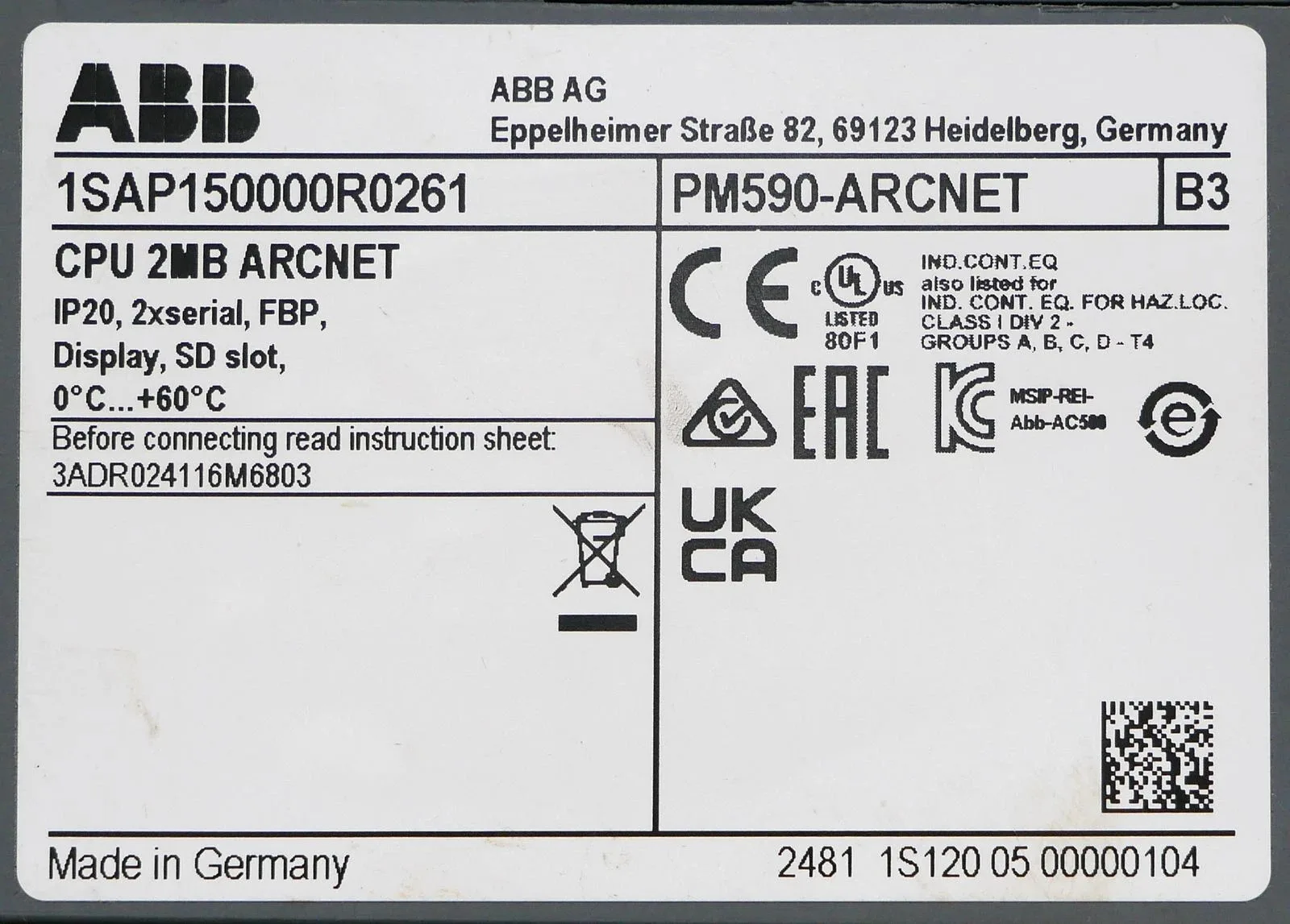 ABB PM590-ARCNET 1SAP150000R0160 4