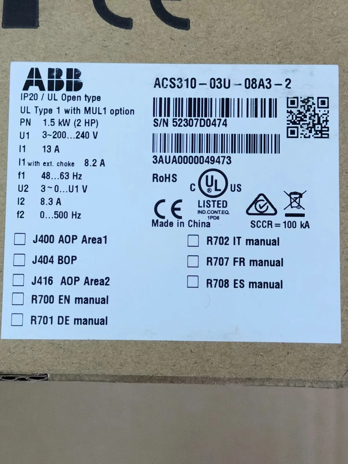 ABB ACS310-03U-08A3-2 5