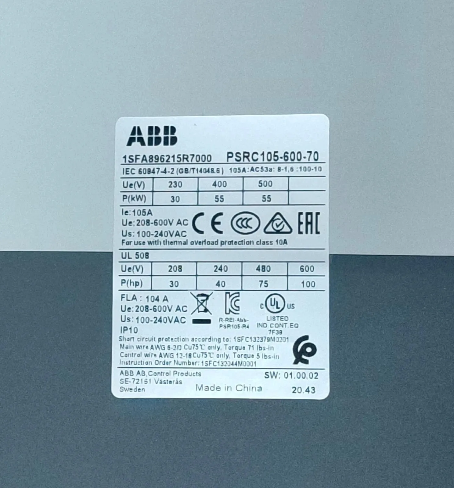 ABB PSRC105-600-70 1SFA896215R7000 2