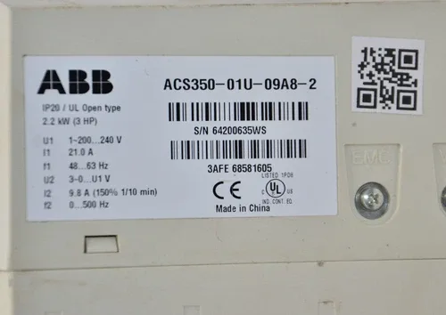 ABB ACS350-01U-09A8-2 9.8A 230V 3HP ACS350 - SA 2