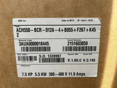 ABB ACH550-BCR-012A-4 / ACH550-BCR-012A-4+B055+F267+K452 AC DRIVE