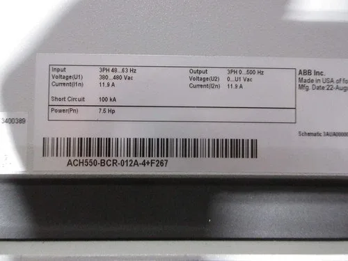 ABB ACH550 AC Drive with Bypass ACH550-BCR-012A-4+F267 7.5HP 3Ph with Keypad 4