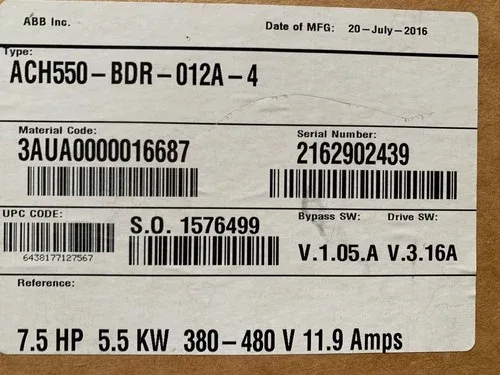 ABB VFD with bypass - (ACH550-BDR-012A-4) - 7.5 Hp - 460v - NEMA 1 2