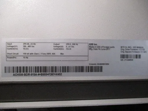 ABB ACH550 AC Drive with Bypass ACH550-BDR-015A-4+B055+F267+K452 10HP 3Ph 4