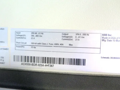 ABB ACH550-BDR-023A-4+F267 AC Drive 15HP 380-480Vac 23A 2