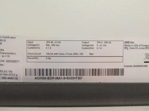 ABB ACH550-BDR-06A1-6+B055+F267 HVAC AC Drive 500-600Vac 5HP 2