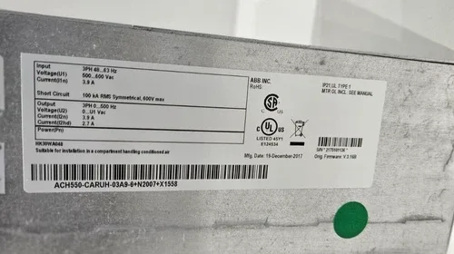 ABB ACH550-CARUH-03A9-6+N2007+X1558 VARIABLE FREQUENCY DRIVE 3