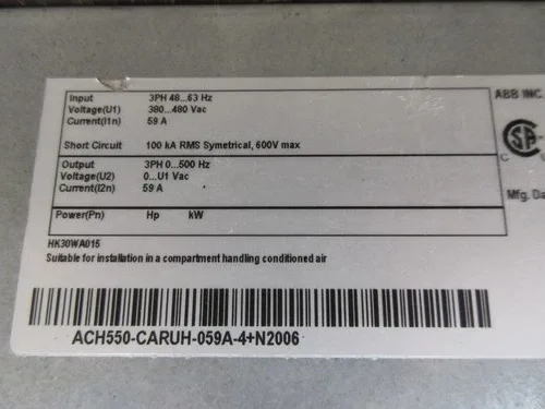 ABB ACH550 AC Drive ACH550-CARUH-059A-4+N2006 40HP 3Ph with Keypad 3
