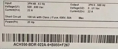 ABB ACH550-DBR-022A-6 VFD 20HP 600V 3-Phase HVAC Variable Frequency Drive 3
