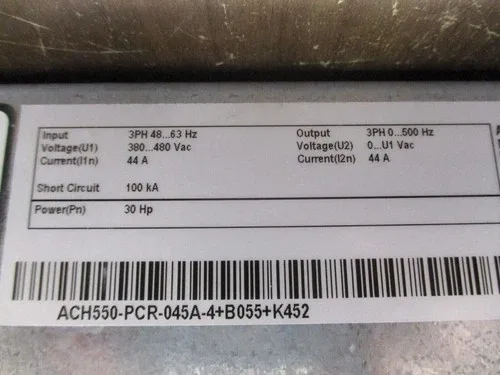 ABB ACH550 AC Drive with Disconnect ACH550-PCR-045A-4+B055+K452 30HP 3Ph with Keypad 4