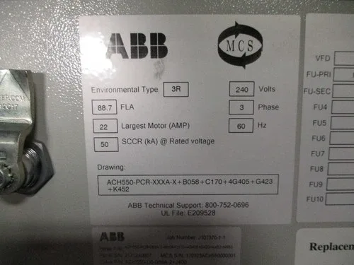 ABB Enclosed AC Drive Assembly ACH550-PCR-088A-2+B058+C170+4G405+G423+K452+M653 3
