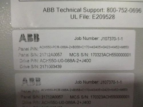 ABB Enclosed AC Drive Assembly ACH550-PCR-088A-2+B058+C170+4G405+G423+K452+M653 4
