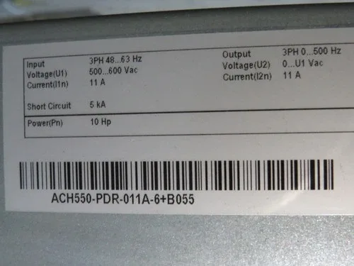 ABB ACH550-PDR-011A-6+B055 AC Drive 10HP 3Ph 500/600V 11A 32 Height 3