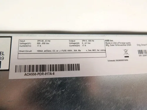 ABB ACH550-PDR-017A-6 / ACX550-U0-017A-6 AC Drive 15HP 500/600V 17A 2