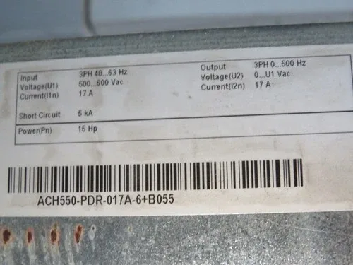 ABB ACH550-PDR-017A-6+B055 AC Drive 15HP 3Ph 500/600V 17A with Keypad 3