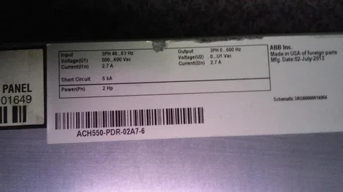 ABB ACH550-PDR-02A7-6 2HP 600V 3PH VARIABLE FREQUENCY DRIVE WITH DISCONNECT 3