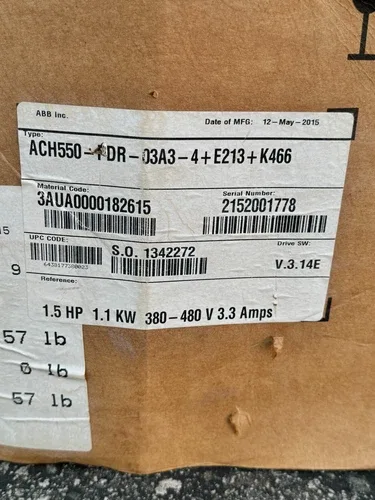 ABB ACH550-PDR-03A3-4+E213+K466 Packaged HVAC Drive 1.5HP 480V AC Disconnect 4