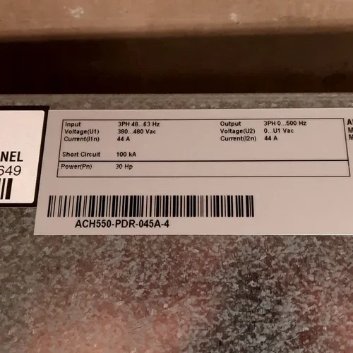 ABB ACH550-PDR-045A-4 VFD Disconnect 3PH 380-480VAC Input 0-500Hz 30HP 2