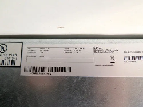 ABB ACH550-PDR-07A5-2 AC Drive 3HP 208/240Vac 7.5A 2