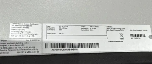 ABB Enclosed Industrial Control Panel ACH550-PDR-08A8-4+B058 8.8 A 480V Nema3R 2