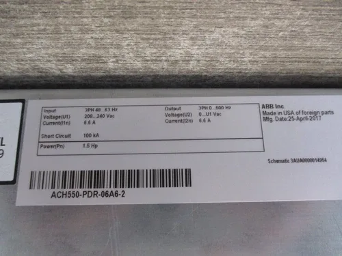 ABB ACH550-PDR-06A6-2 AC Drive with out Disconnect 1.5HP 3Ph 3