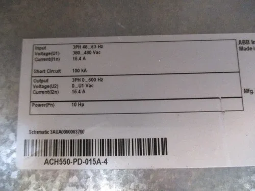 ABB ACH550-PD-015A-4 HVAC Drive 10 HP 3 Phase 380/480 VAC Input 4