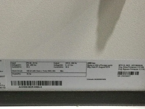 ABB VFD with bypass - (ACH550-BDR-038A-4) - 25 Hp - 460v 3
