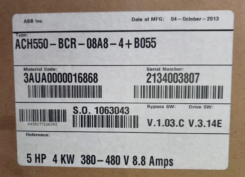 ABB ACH550-BCR-08A8-4+B055 ACH550 SERIES AC HVAC DRIVE 5HP/4kW 380-480V 8.8A 3