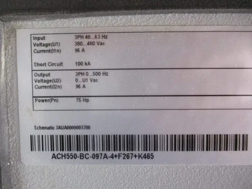 ABB ACH550 AC Drive with Bypass ACH550-BC-097A-4+F267+K465 75HP 3Ph with Keypad 3