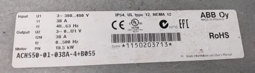 ABB AC Drive / VFD Model ACH550-01-038-4+B055 2