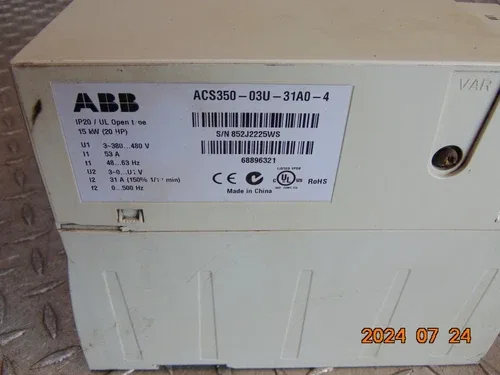 ABB ACS350-03U-31A0-4 20HP AC DRIVE w KEYPAD 2