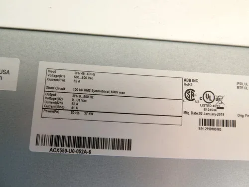 ABB ACH550-U0-052A-6 AC Drive 50HP 500-600V 52A 3PH 2
