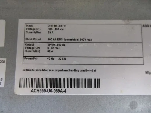 ABB ACH550 AC Drive ACH550-U0-059A-4 40HP 3Ph Open Chassis * No Keypad * 3