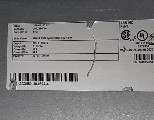 ABB ACH550-U1-059A-4 DRIVE VFD INVERTER DRIVE 49 2