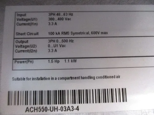 ABB ACH550 AC Drive ACH550-UH-003A3-4 1.5 HP 3Ph with Keypad 3