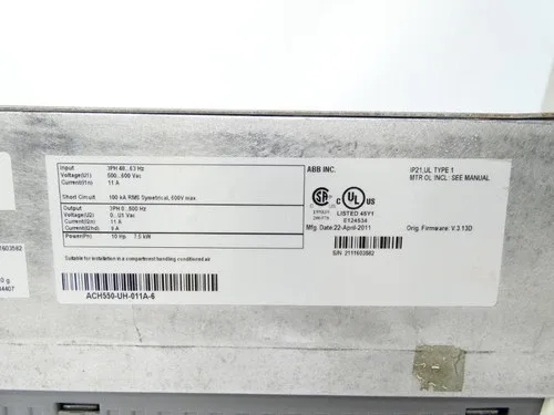 ABB ACH550-UH-011A-6 F/W V.3.13D 500-600VAC 11A 4
