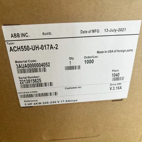 ABB AC Drive ACH550-UH-017A-2 ACH550 5HP 17.6A 3AUA0000004052 4KW 2