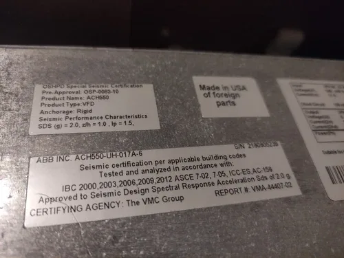 ABB ACH550-UH-017A-6 AC VFD Drive 15HP 11kW 500-600V 17A 4