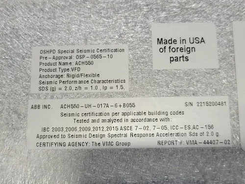ABB SURPLUS 2021 ACH550-UH-017A-6+B055 15 hp 600 Volts 3-Phase VFD ACH550 3