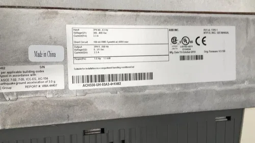 ABB ACH550-UH-03A3-4+K462 HVAC Drives ACH550 Series AC Drive 1.5HP 480V with 3