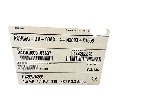 ABB ACH550-UH-03A3-4+N2003+X1558 Variable Frequency Drive HK30WA365 2