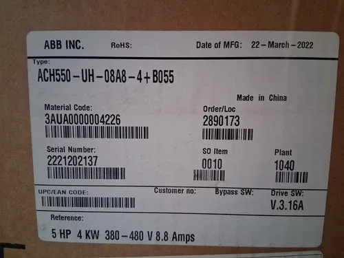 ABB ACH550-UH-08A8-4+B055 480V 5HP 4kW VFD Variable Frequency AC Drive No Keypad 2