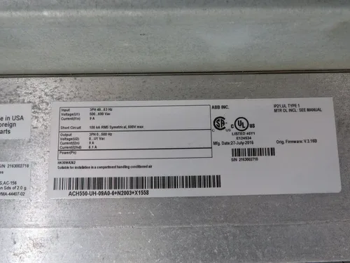 ABB ACH550-UH-09A0-6+N2003+X1558 Variable Drive 3PH 0-600V 9/6.1A 0-500Hz AS IS 4