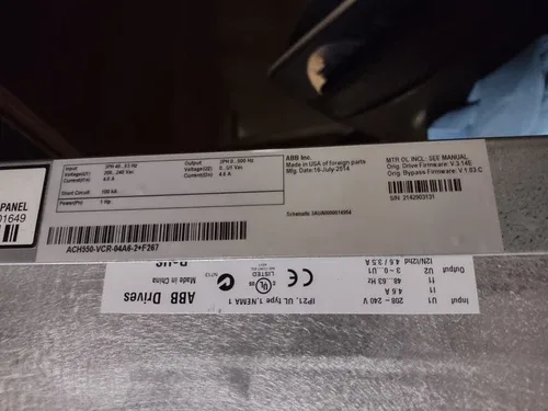 ABB ACH550-VCR-04A6-2+F267 1 HP AC Drive with bypass 2